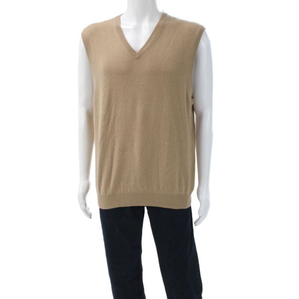 Joseph & Lyman Mens V Neck Sleeveless Cashmere Sweater Vest Tan Size XL
